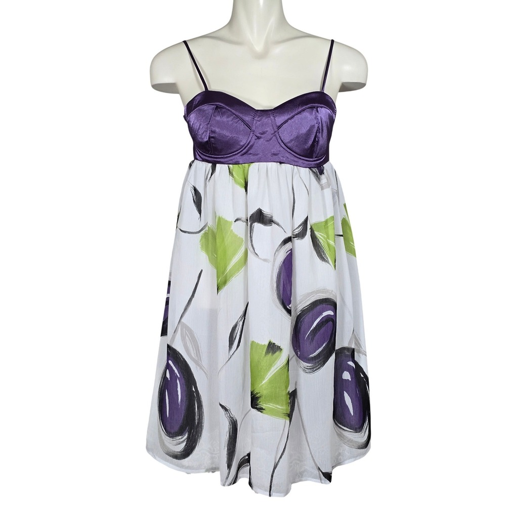 NWT XOXO Women's Purple Floral Satin Bustier Corset Lace Hem Dress Large
